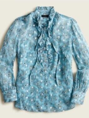 J Crew Boho Chiffon Ruffle Blouse Womens 2X Metallic Lightweight Office Work